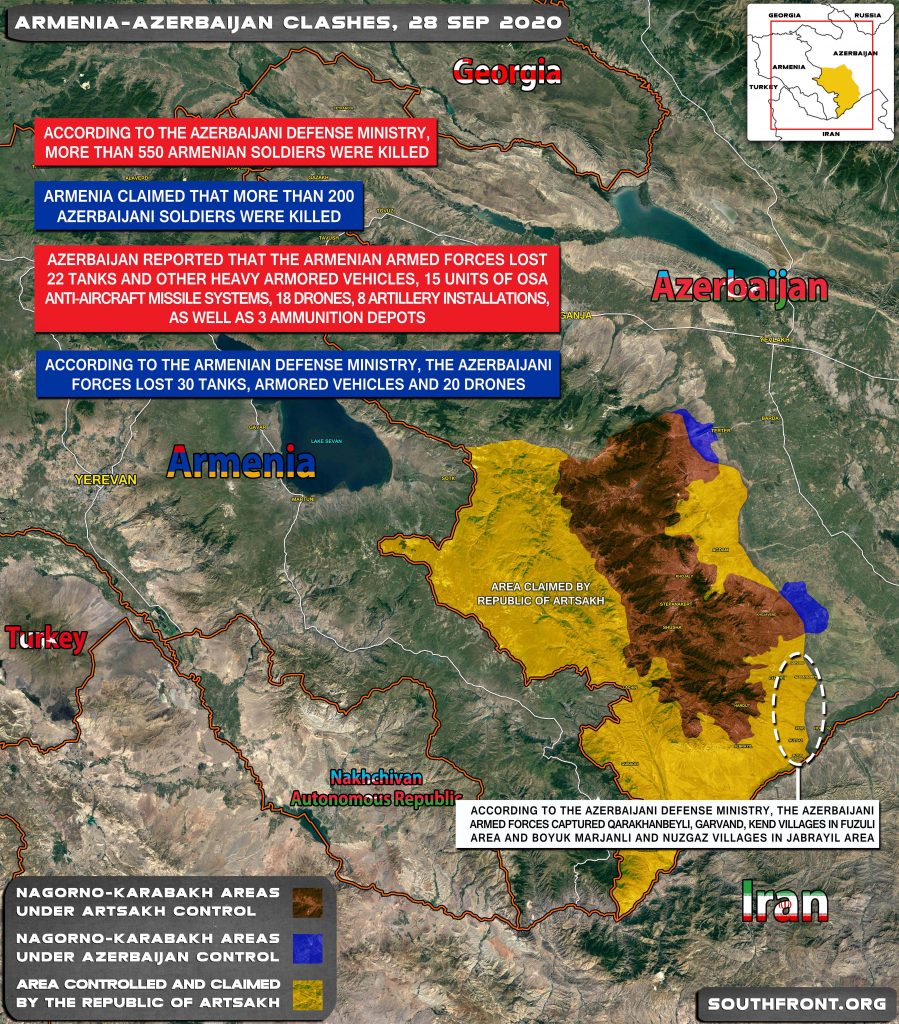 Military Situation In Nagorno-Karabakh On September 28, 2020 (Map Update)