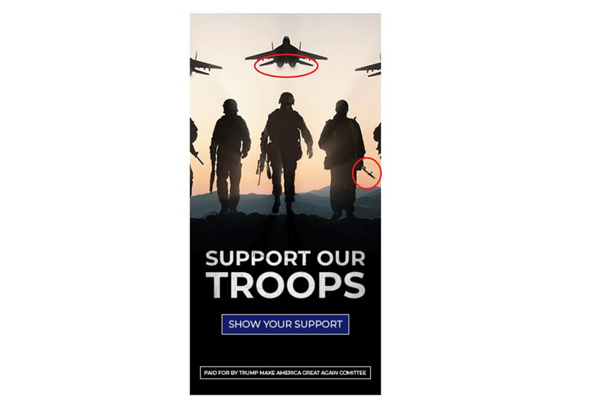 Trump Campaign Uses Poster Featuring Russian MiG-29 And Models With AK-47s