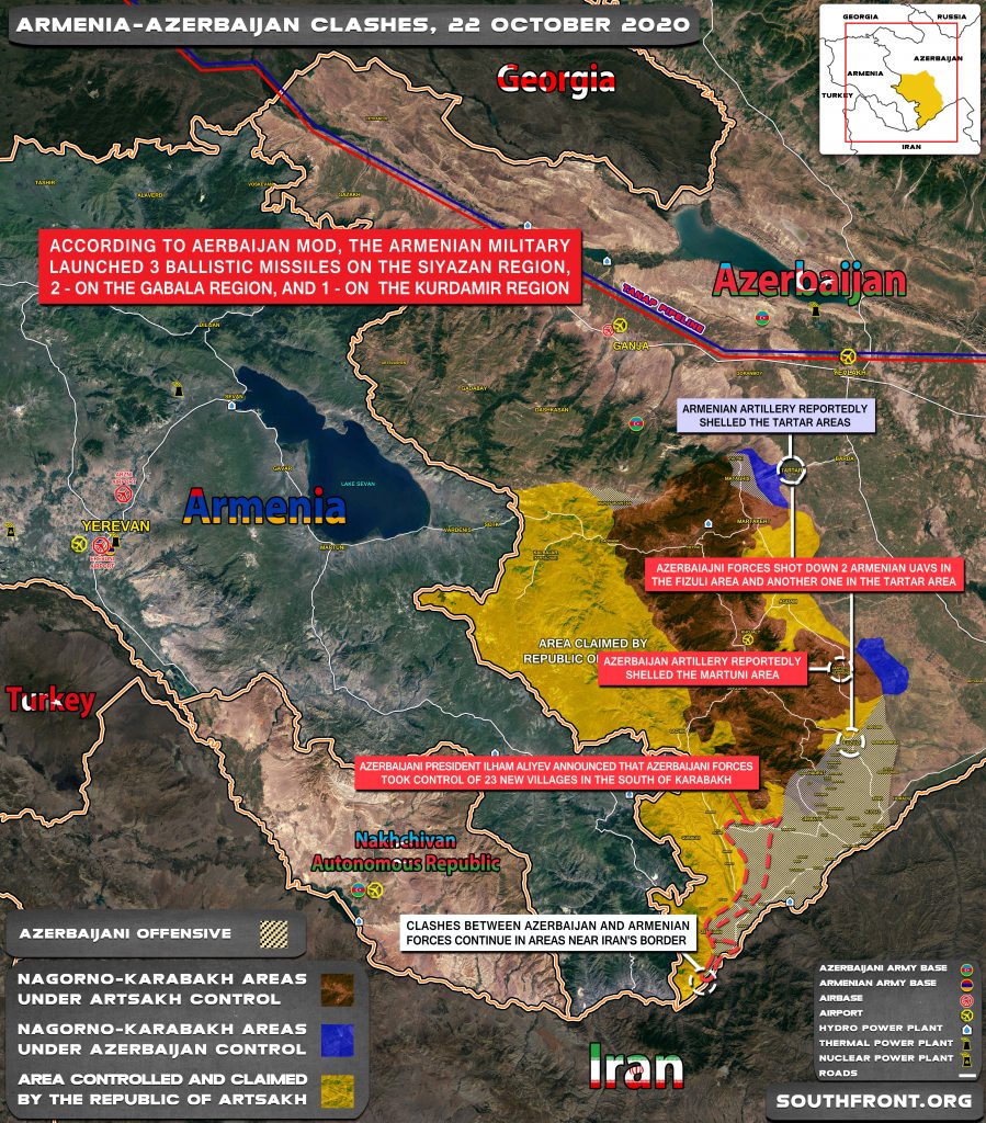 Azerbaijani-Armenian War Map: Military Situation In Nagorno-Karabakh Region On October 22, 2020