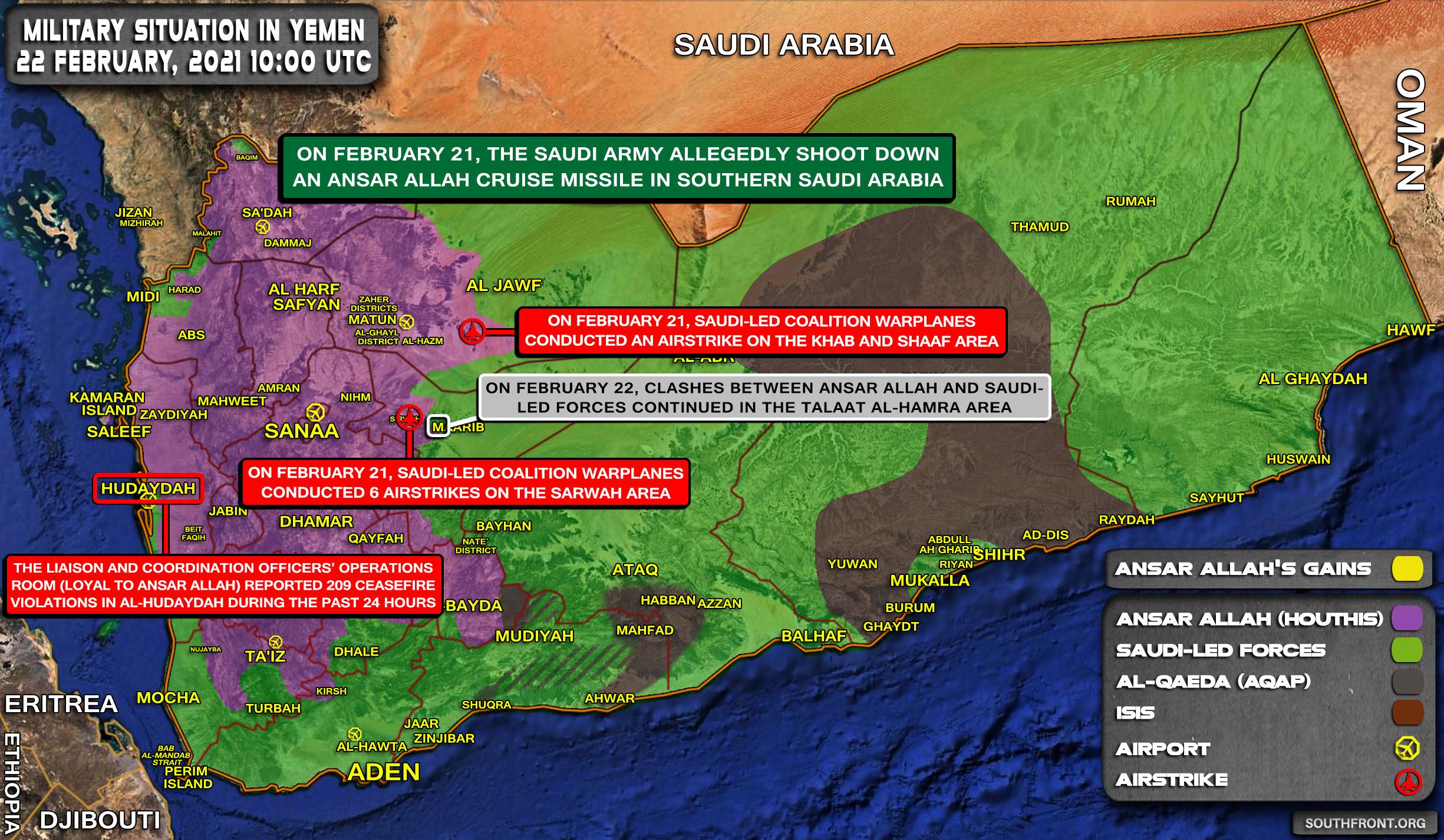 Military Situation In Yemen On February 22, 2021 (Map Update)