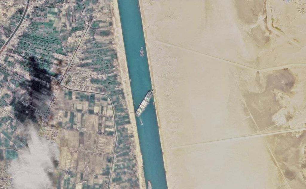 Satellite Image Shows Megaship Blocking Suez Canal