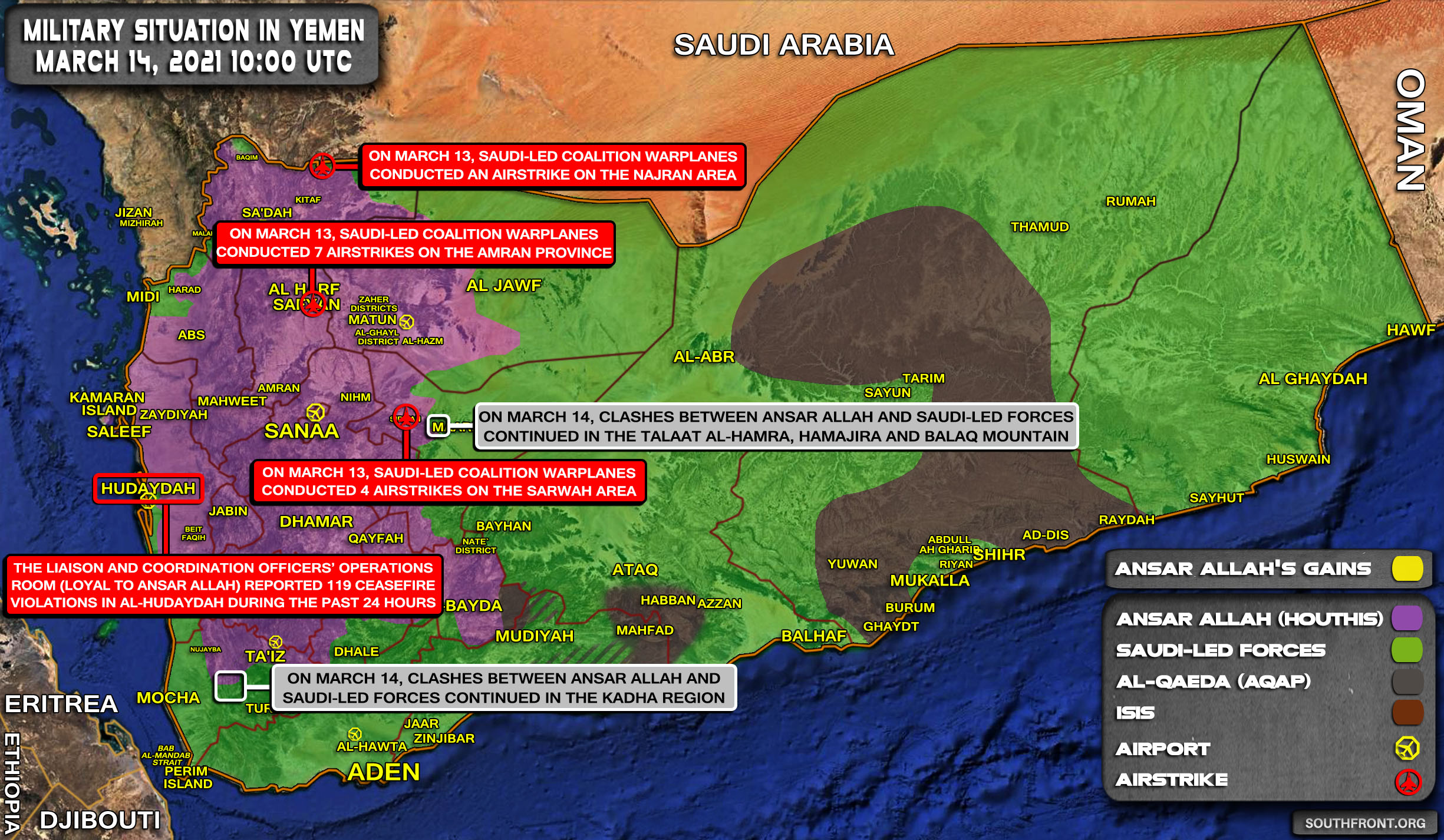 Military Situation In Yemen On March 14, 2021 (Map Update)