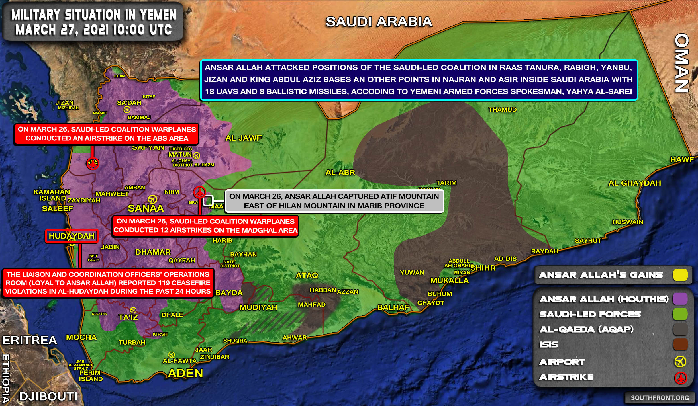 Military Situation In Yemen On March 27, 2021 (Map Update)