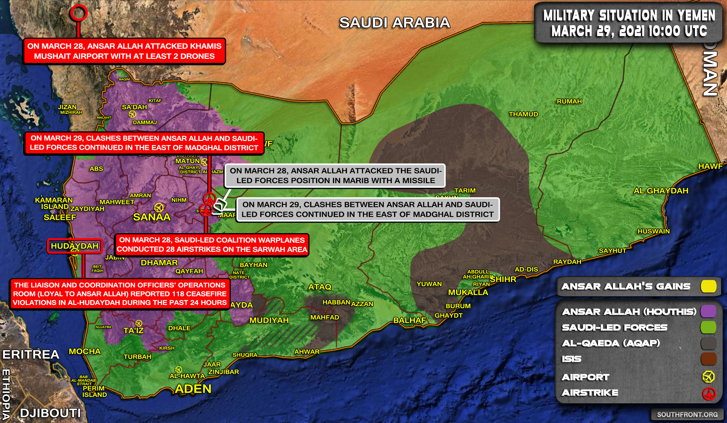 Military Situation In Yemen On March 29, 2021 (Map Update)