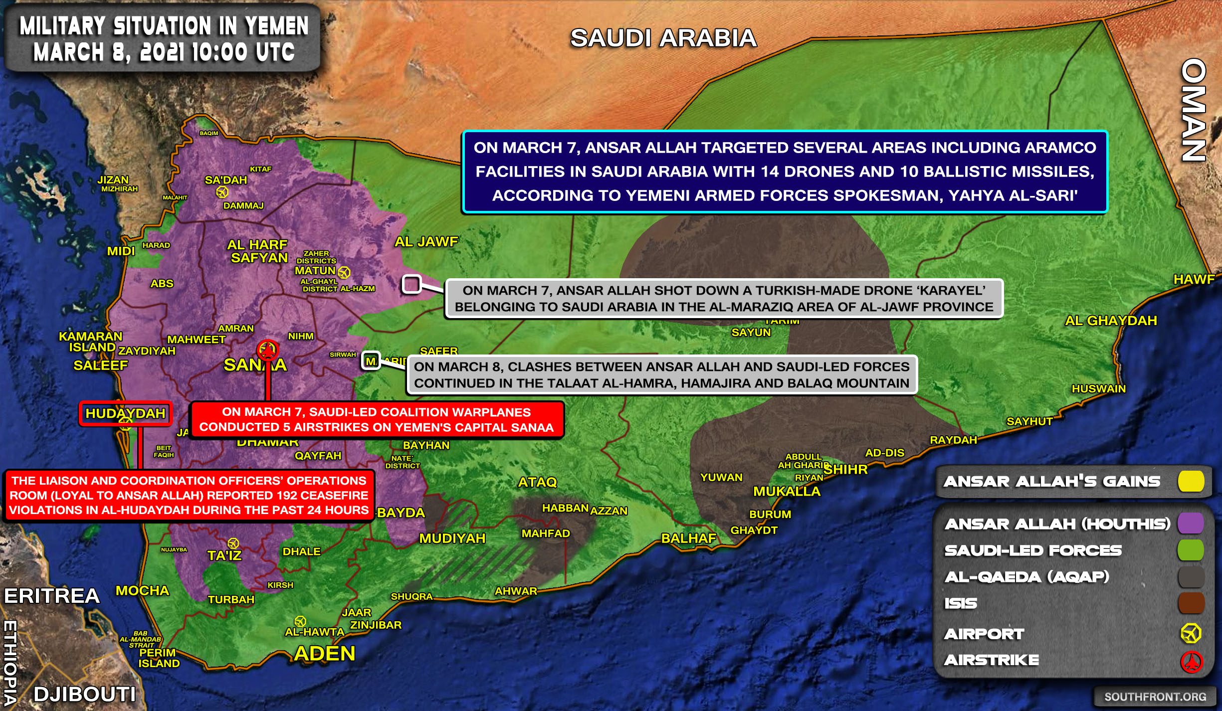 Saudi Arabia Strikes Yemen's Capital Sana'a In Response To Houthi Offensive (Map Update)