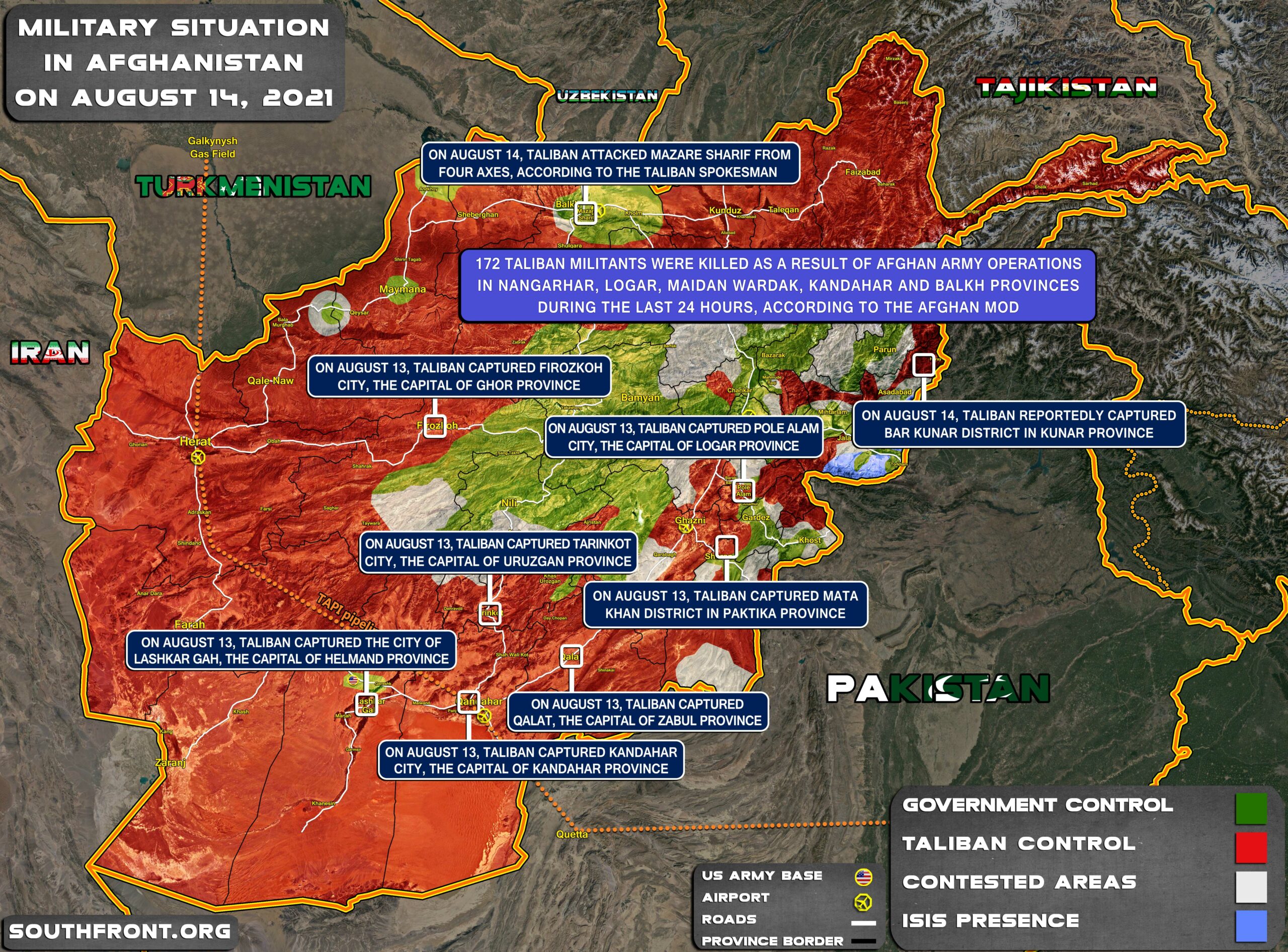 Military Situation In Afghanistan On August 14, 2021 (Map Update)