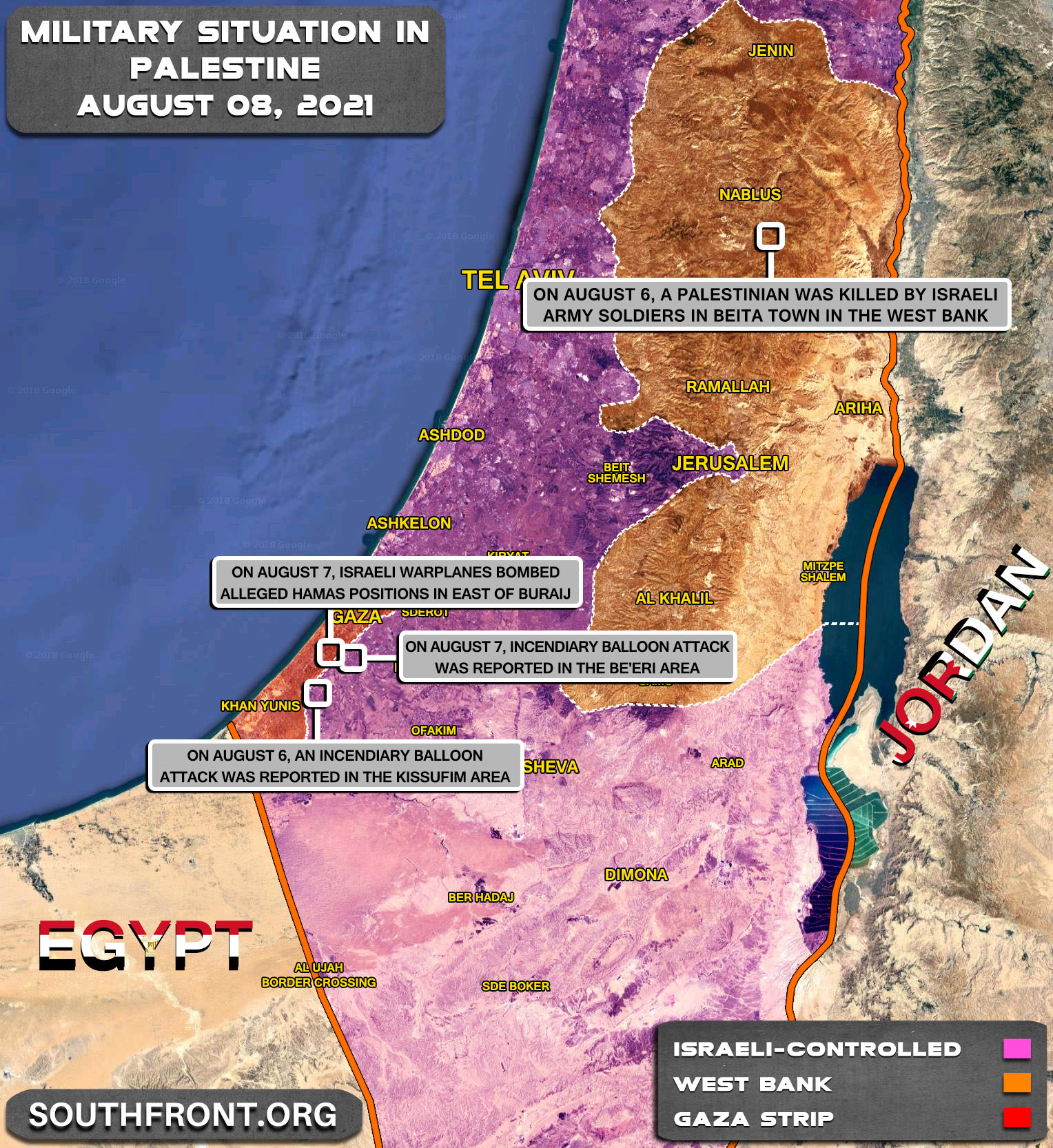 Military Situation In The Gaza Strip And West Bank On August 8, 2021 (Map Update)