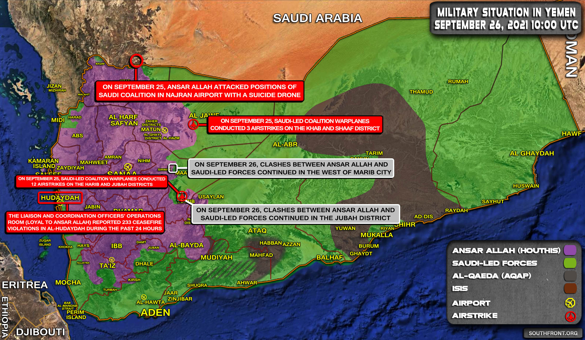 Military Situation In Yemen On September 26, 2021 (Map Update)