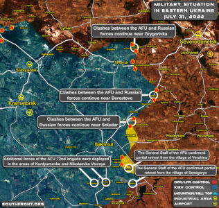 Military Situation In Ukraine, Slavyansk-Kramatorsk Region, On July 31, 2022 (Map Update)