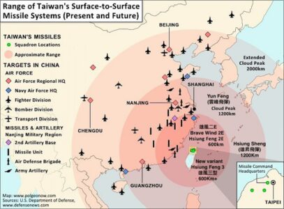 Map: Range Of Taiwan's Surface-To-Surface Missile Systems