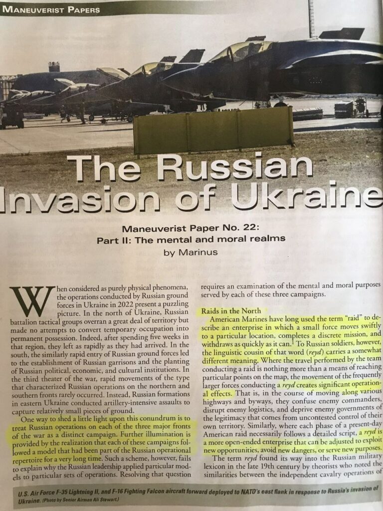 Senior US Marine Corps Officer Expresses Admiration For The ‘Revolutionary’ Way In Which Russia Has Fought Its War In Ukraine