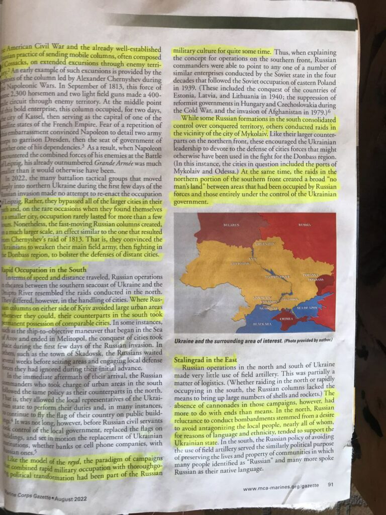 Senior US Marine Corps Officer Expresses Admiration For The ‘Revolutionary’ Way In Which Russia Has Fought Its War In Ukraine