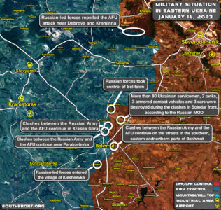 Military Situation In Bakhmut-Soledar Region On January 16, 2023 (Map Update)