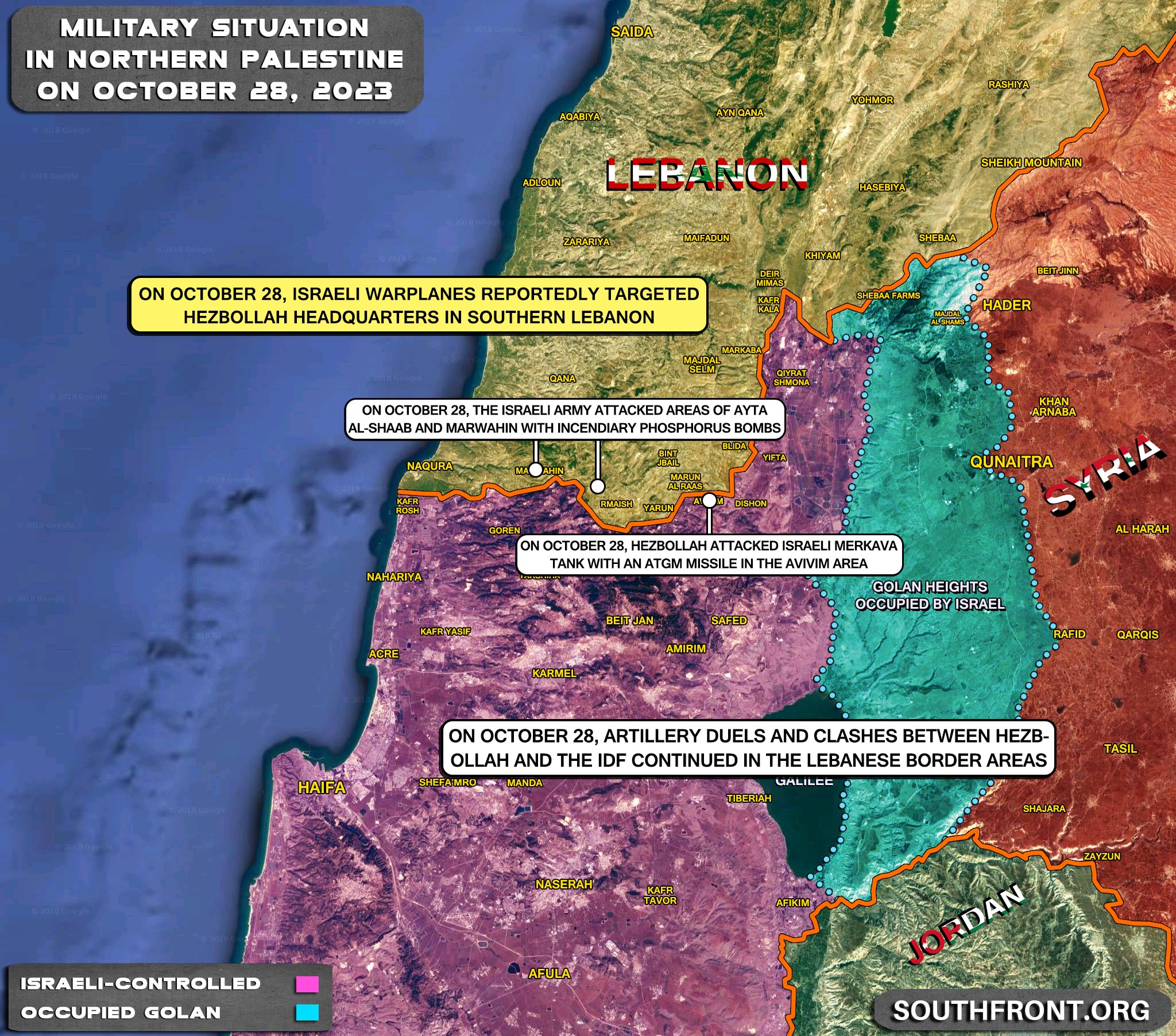 Military Situation In Gaza Strip And On Israeli-Lebanese Border On October 28, 2023 (Map Update)