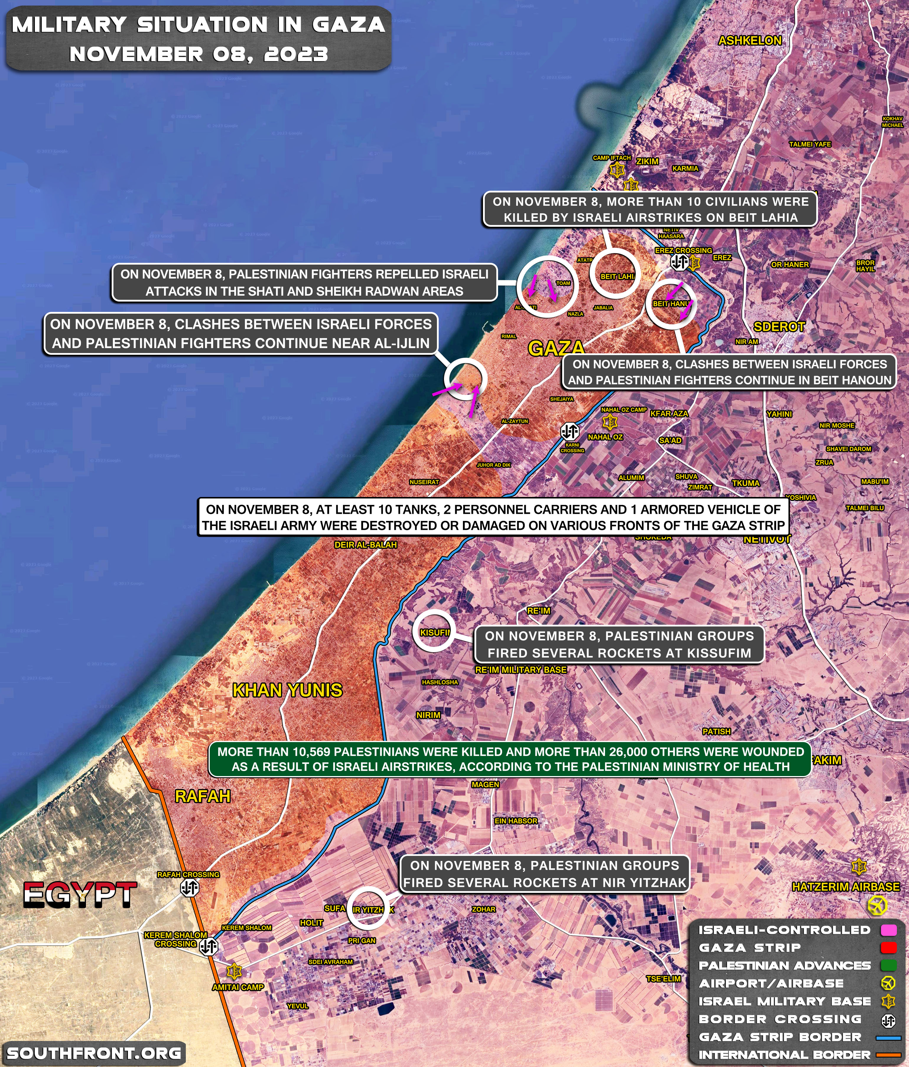 Military Situation In Gaza Strip, On Israeli-Lebanese Border On November 8, 2023 (Map Update)