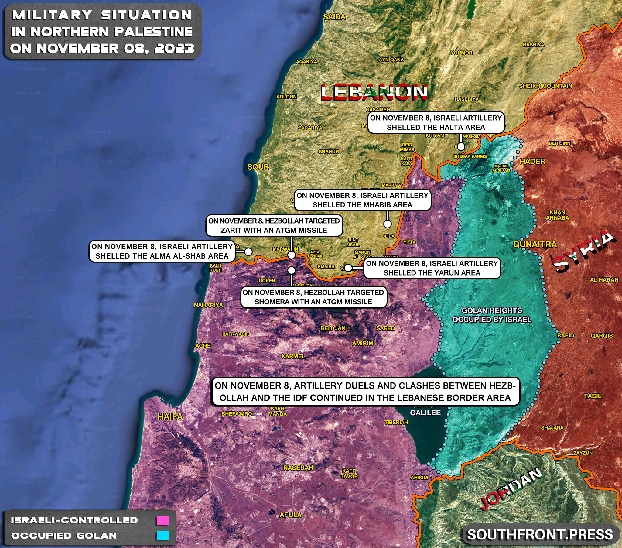 Military Situation In Gaza Strip, On Israeli-Lebanese Border On November 8, 2023 (Map Update)