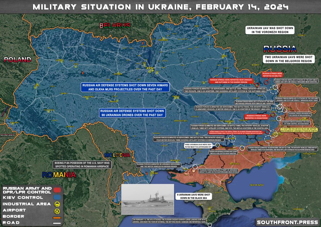 Ukraine Ma Military Situation On Ukrainian Frontlines On February 14, 2024 (Map ...
