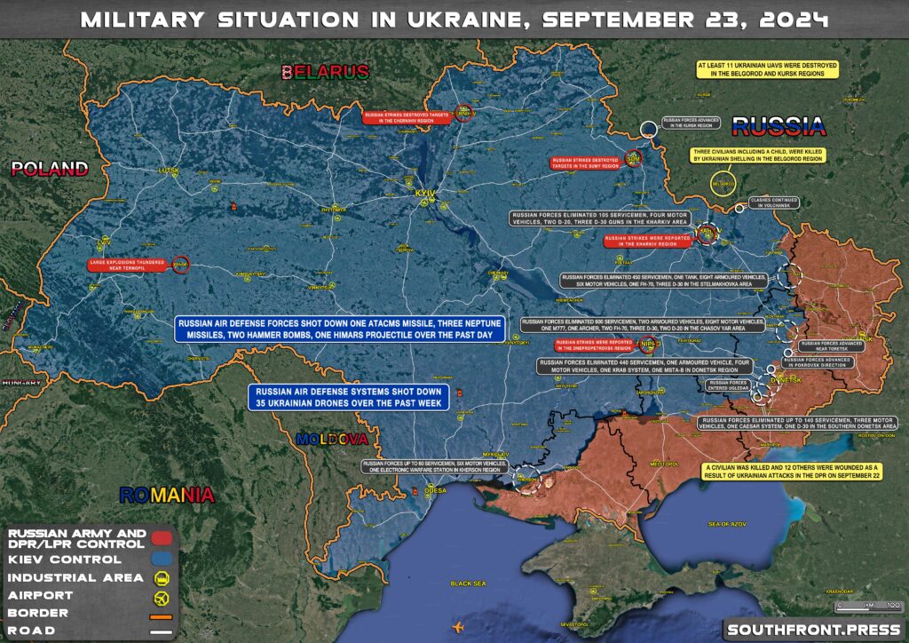 Military Situation In Russian Kursk Region And On Ukrainian Frontlines On September 23, 2024 (Maps Update)