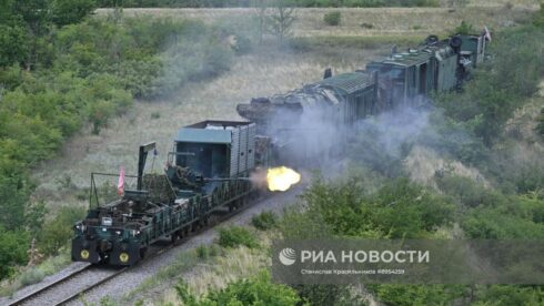 Russian Heavily-Armed Armored Train Takes Part In Exercise In Military Operation Zone (Photos)