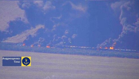 Drone Footage Shows Rare Strikes on Russian Fuel Train in Zaporozhzhie